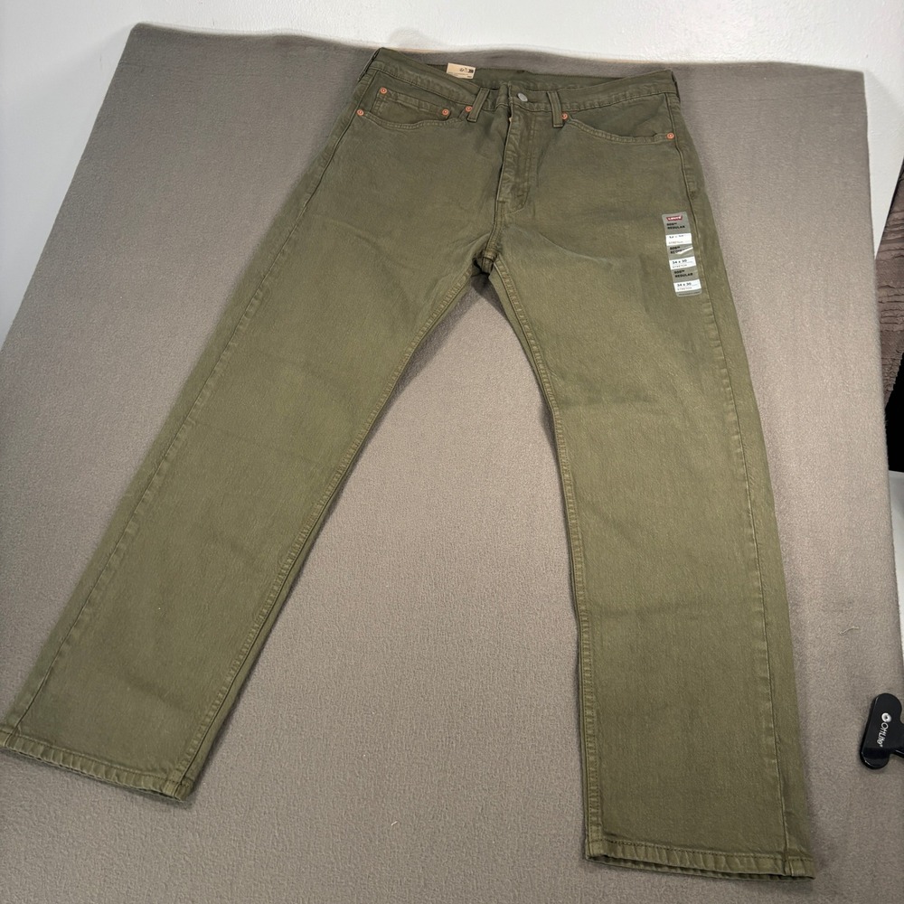 Levis 505 Regular Fit Pants Mens Size 34x30 Olive Green Stretch 005052615